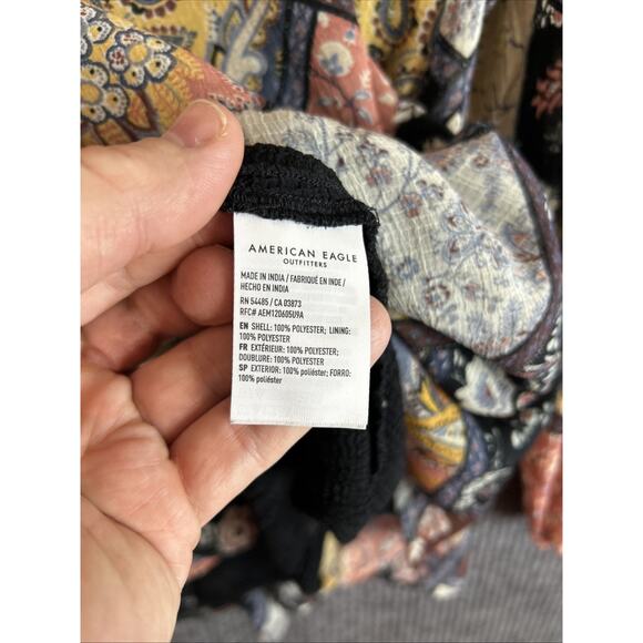 American Eagle Womens Blouse Size Small Patchwork Floral Bohemian Multi Color - Picture 8 of 10